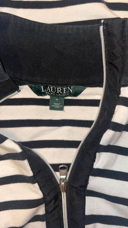 Lauren Ralph Lauren Active Women's Black & White Striped 1/4 Zip Small - Picture 3 of 5